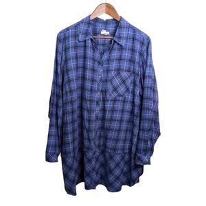 J. Jill Plaid Button Front Shirt Top 2X Blue Long Sleeve Casual Cozy Layered